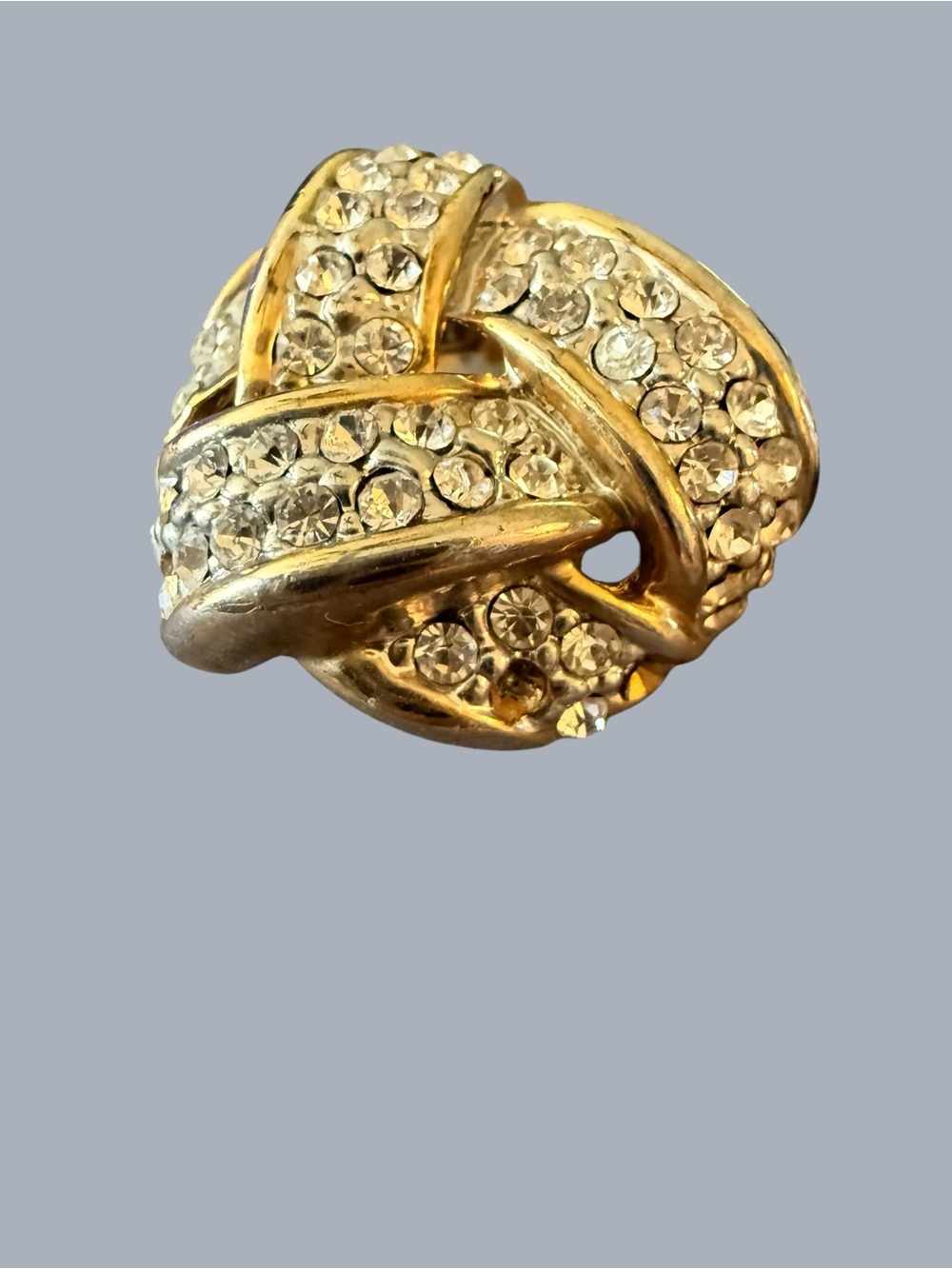 Vintage Jean Doucet GoldTone Rhinestone Clip-On Earring Designer Statement Knot - Picture 8 of 9